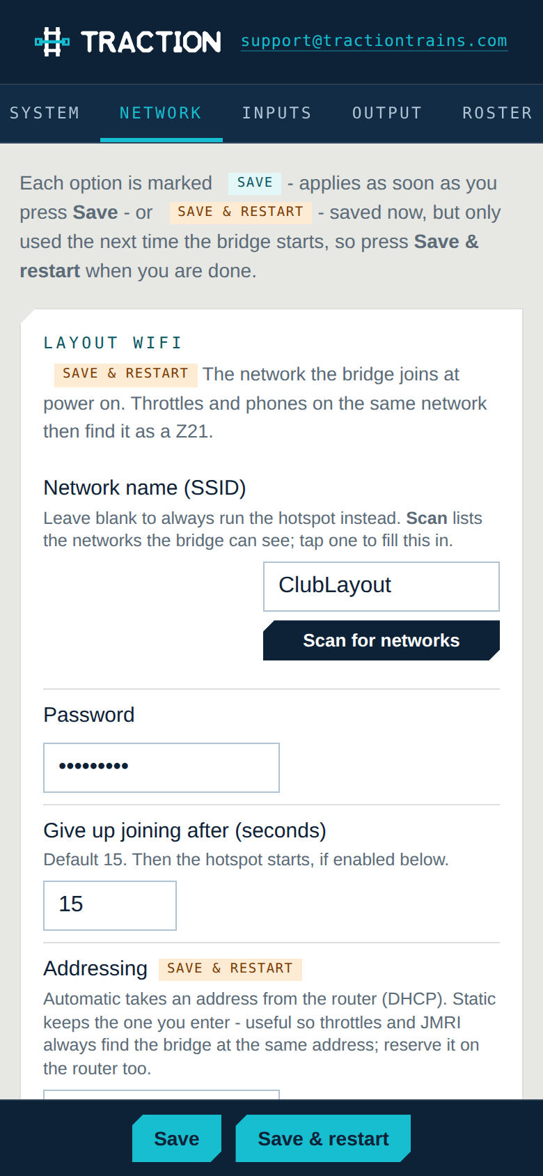 Network tab on a phone