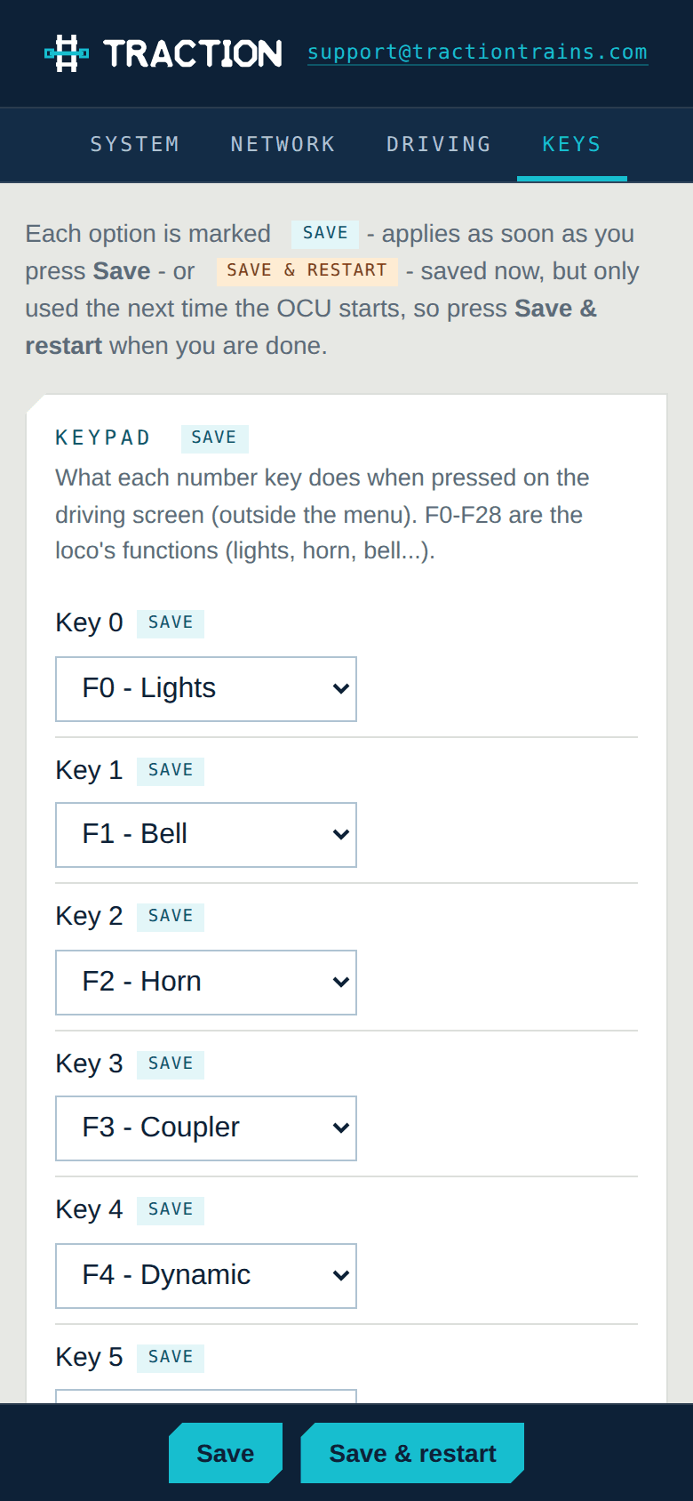 Keys tab on a phone